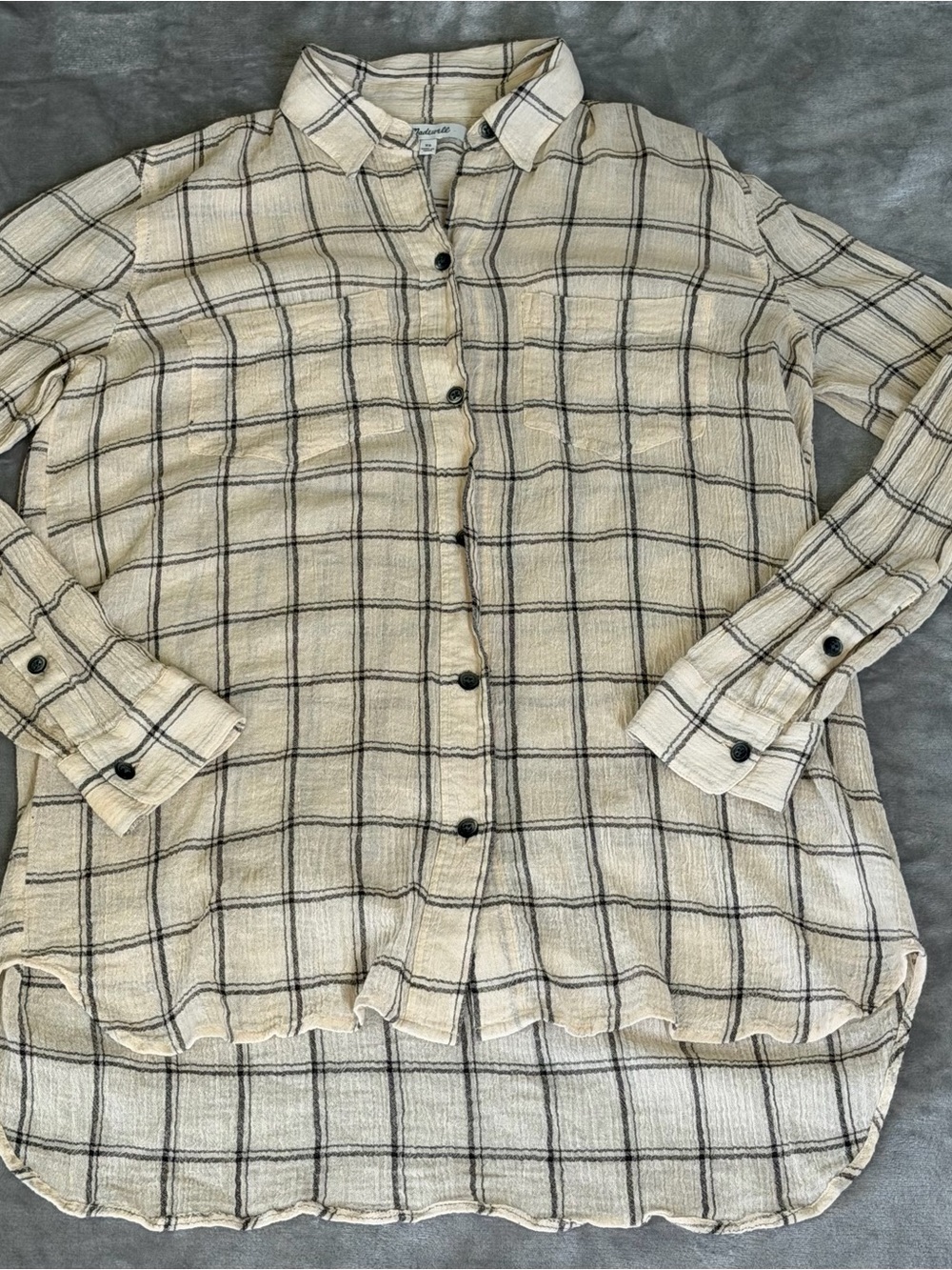 Madewell Windowpane Oversize Cotton Flannel Ex Boyfriend Shirt Women’s Size XS